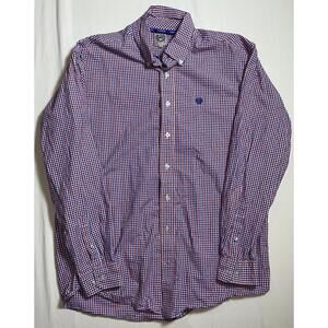 Cinch Men's Button Down Shirt Red, White & Blue Plaid Western Cowboy Size Medium